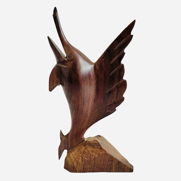 Vintage Ironwood Figurine Wooden Hand-Carved Swordfish Marlin Statue - Picture 2 of 6